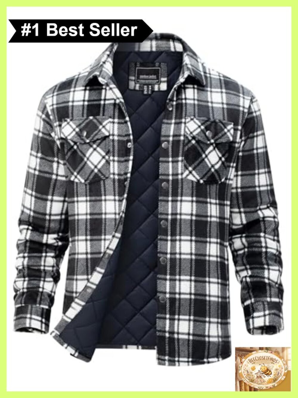 MAGNIVIT Men's Flannel Shirt Quilted Lined Plaid Button-Down Shacket